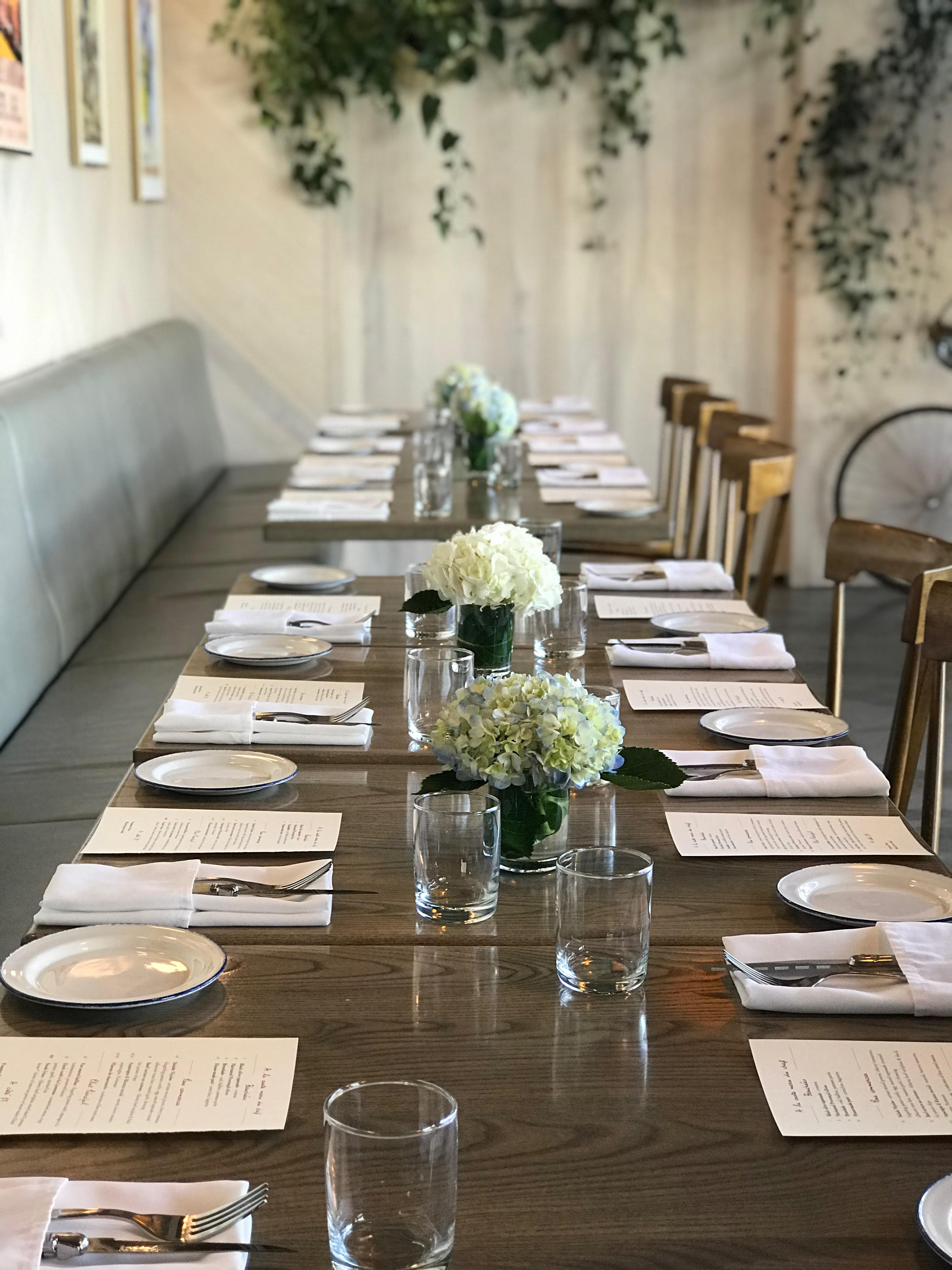 This is a photo of our Private Dining Room table, set with beautiful flower